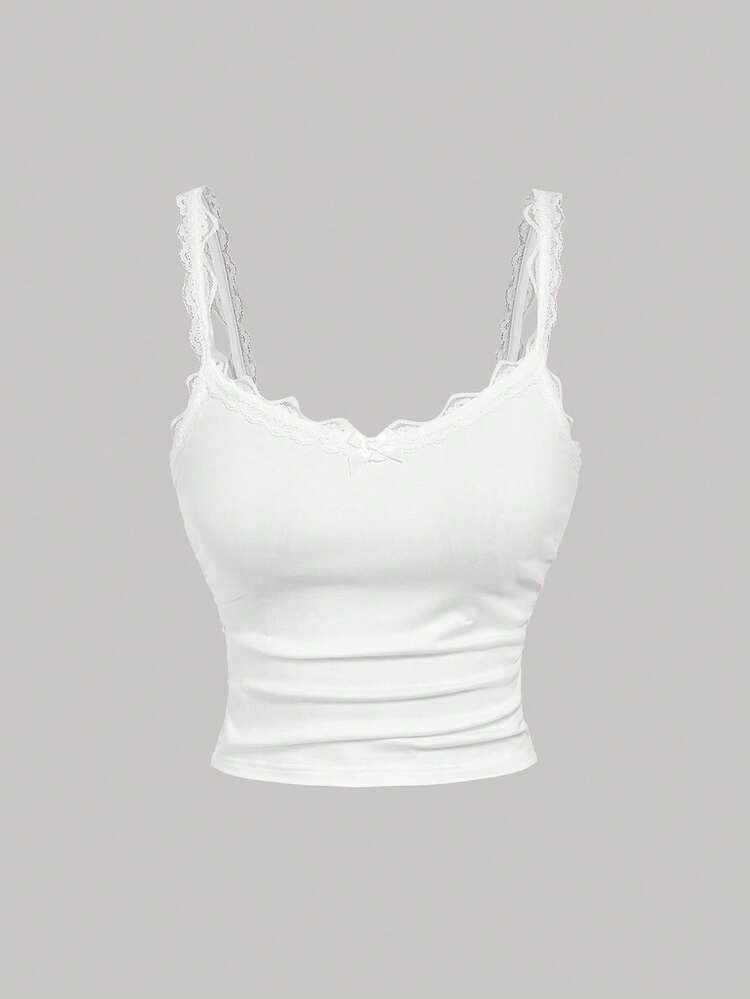 SHEIN MOD 女士撞色蕾丝蝴蝶结装饰时尚吊带背心3件装，甜美可爱，适合冬季、圣诞节、新年、感恩节等场合。 - 彩色 - 查看 5