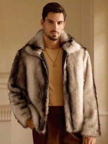 HIMLAND Men's Long Sleeve Autumn/Winter Fashion Gradient Faux Fur Coat - Multicolor - View 4