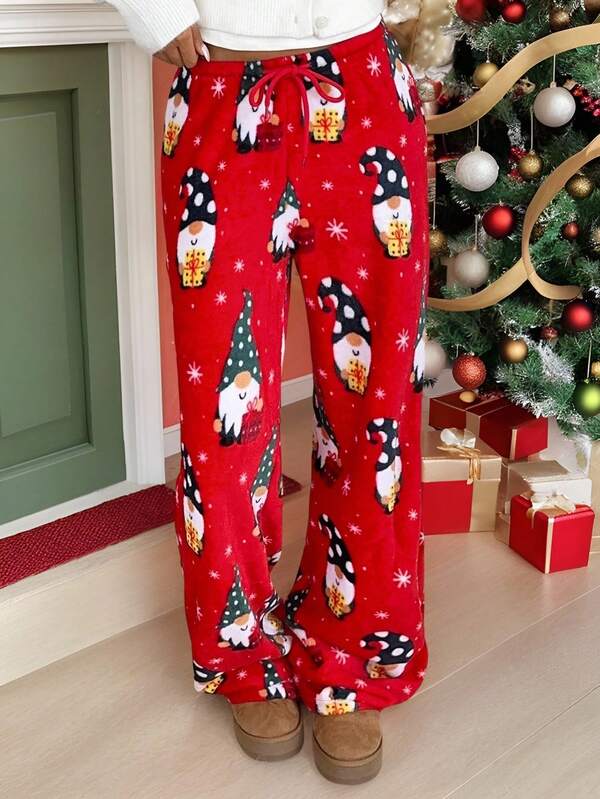 Aloruh Women's Loose Fit Christmas & Halloween Fleece Print Pajama Pants, Autumn/Winter