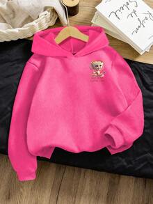 SHEIN 女童休闲时尚可爱趣味芭蕾舞者卡布奇诺图案双面印花卫衣，适合日常休闲、户外、运动和上学穿着，秋冬季节必备。 - 玫紅色 - 查看 2