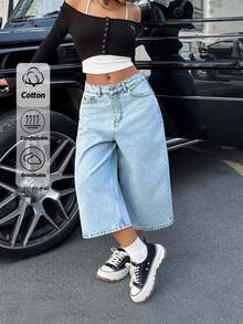 SHEIN PETITE Short en jean délavé taille basse - Jean clair - Voir 1