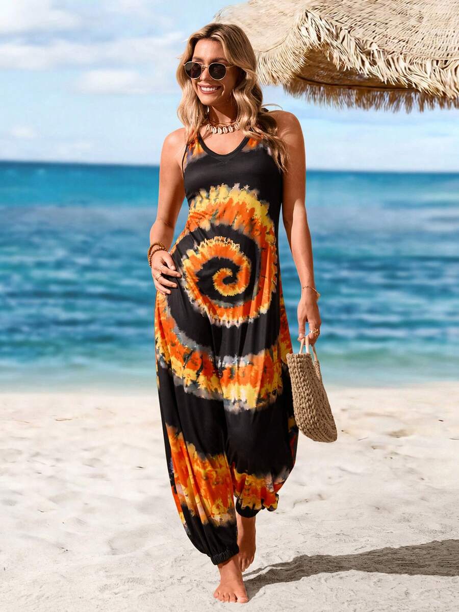 Sylviya Women's Printed Tie-Shoulder Wide-Leg Jumpsuit, Summer - Multicolor - View 1