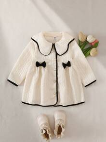 Robe de fille tout-petit à col contrasté, nœud papillon et texture de tissu mignonne. Convient pour le printemps, l'automne, l'hiver, l'intérieur, l'extérieur, la rentrée scolaire, les fêtes et le port quotidien - Multicolore - Voir 3