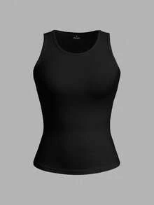 Tseoso 2pcs/Set Camisole Ketat Seksi Wanita Model Pendek, Warna Hitam Polos, Cocok untuk Musim Panas - Hitam - View 7
