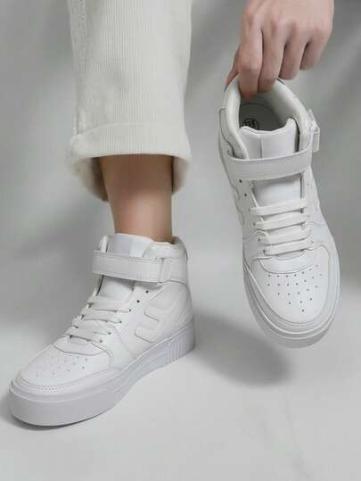 Tenis para hombre de piel sintética transpirable corte alto con punta redonda, agujeta, suela gruesa estilo urbano para diario y moda