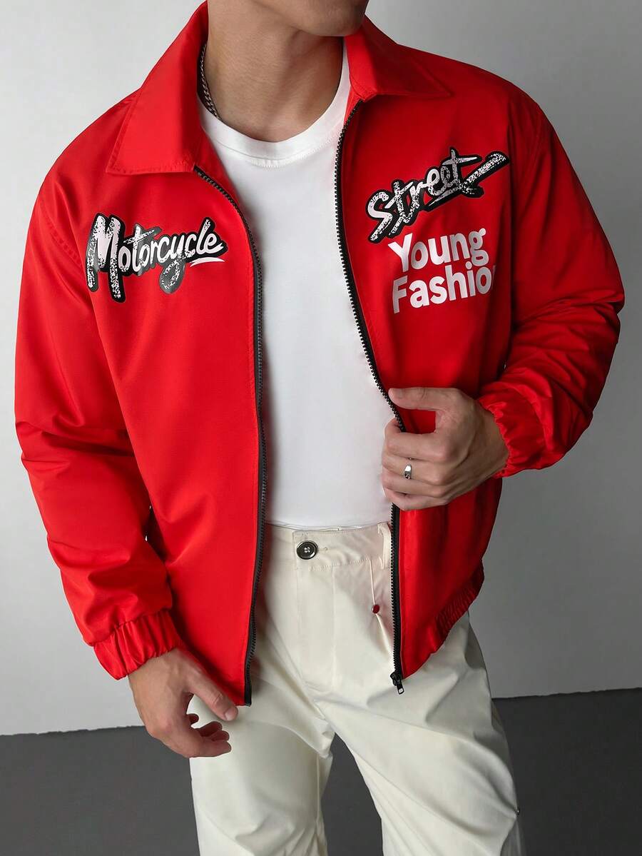 Manfinity Hypemode Giacca casual con chiusura lampo, manica a giro, maniche lunghe, versatile, giacca a vento/giacca a vento da esterno, parka, oversize, giacca invernale, giacca rossa da uomo, giacca da uomo, streetwear, giacca rossa con chiusura lampo, giacca stile Y2K