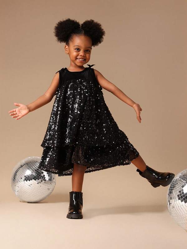 SUMWON Vestido de fiesta con volantes y lentejuelas brillantes con cuello alto para ocasiones especiales y celebraciones festivas