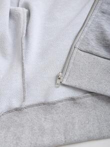 SHEIN Unity Áo nỉ trùm đầu có khóa kéo Sweetro dáng ôm thường ngày dành cho nữ - Xám - Xem 7