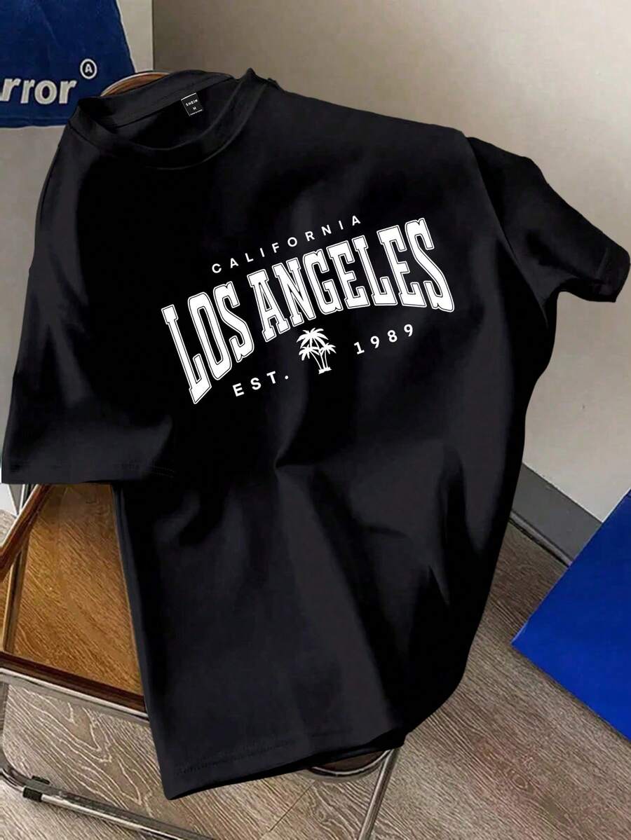 Manfinity Joysei 男士休闲印花圆领短袖T恤 - 黑色 - 查看 1