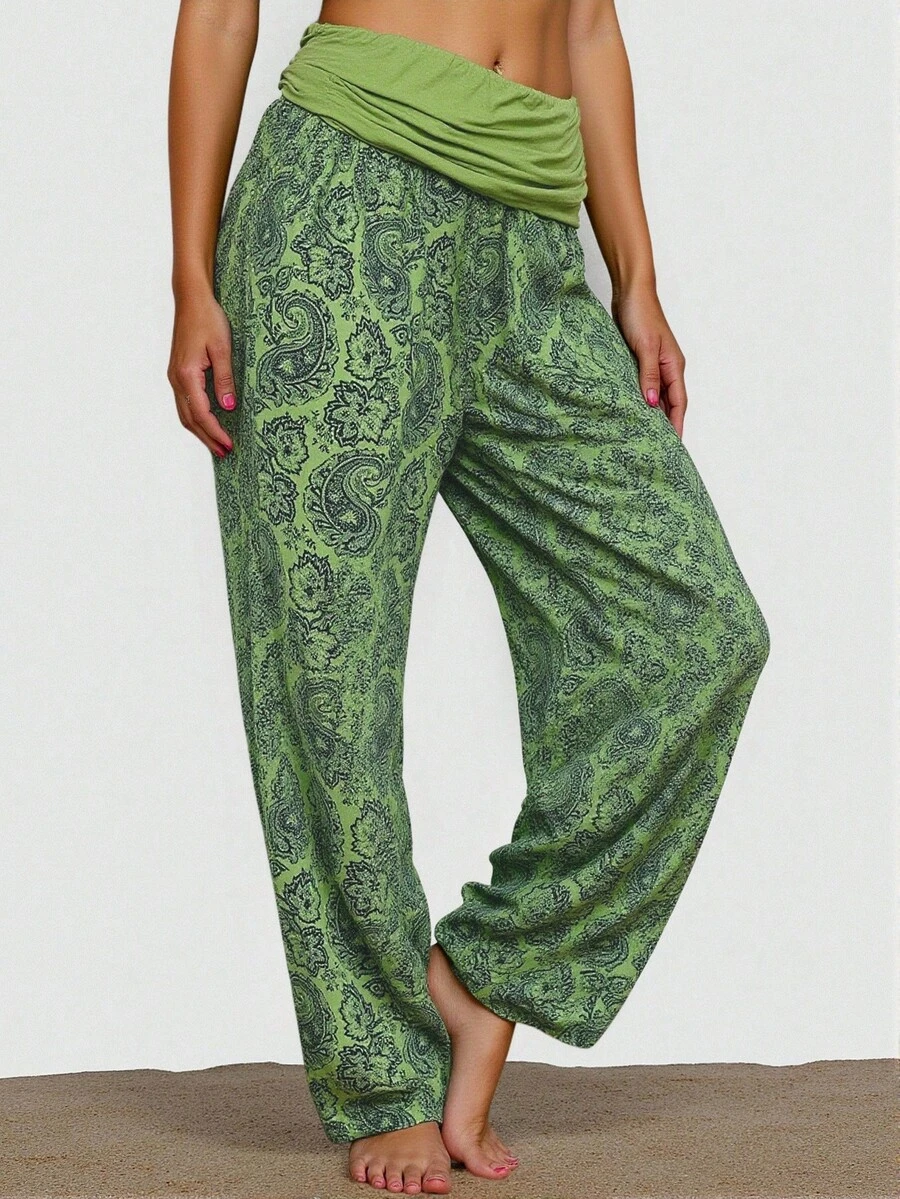 INAWLY Paisley Print Drawstring Waist Casual Vacation Pants Fall Cloth For Women