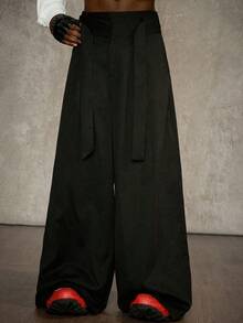 PAVTROS Men's Solid Color High Waist Wide Leg Loose Casual Pants,Black Autumn Elegant Oversized Evening Rave Baggy Trousers - Black - View 3