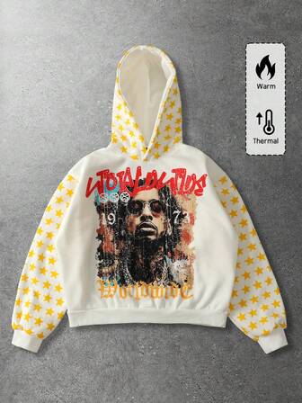 Street Life Felpa con cappuccio a maniche lunghe con stampa grafica, stile vintage da strada per uomo