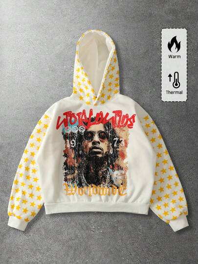 Street Life Herren Grafik Muster Langarm Hoodie, Vintage Straßen-Stil