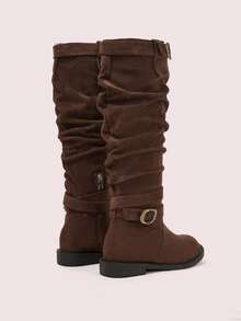 CUCCOO DOLLMOD Women's Mid-Calf Boots, Pleated Fashion Slim Slouchy Boots, Thick Sole - Brown - View 9