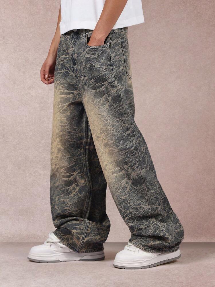 Wide Leg Acid Wash Distressed Jeans