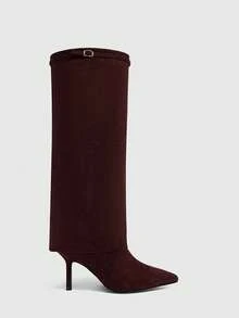 CUCCOO SZL Damen Mode Spitze Zehen Wildleder Overknee Stiefel, elegante vielseitige Slim Heel Overknee Stiefel - Braun - Übersicht 3