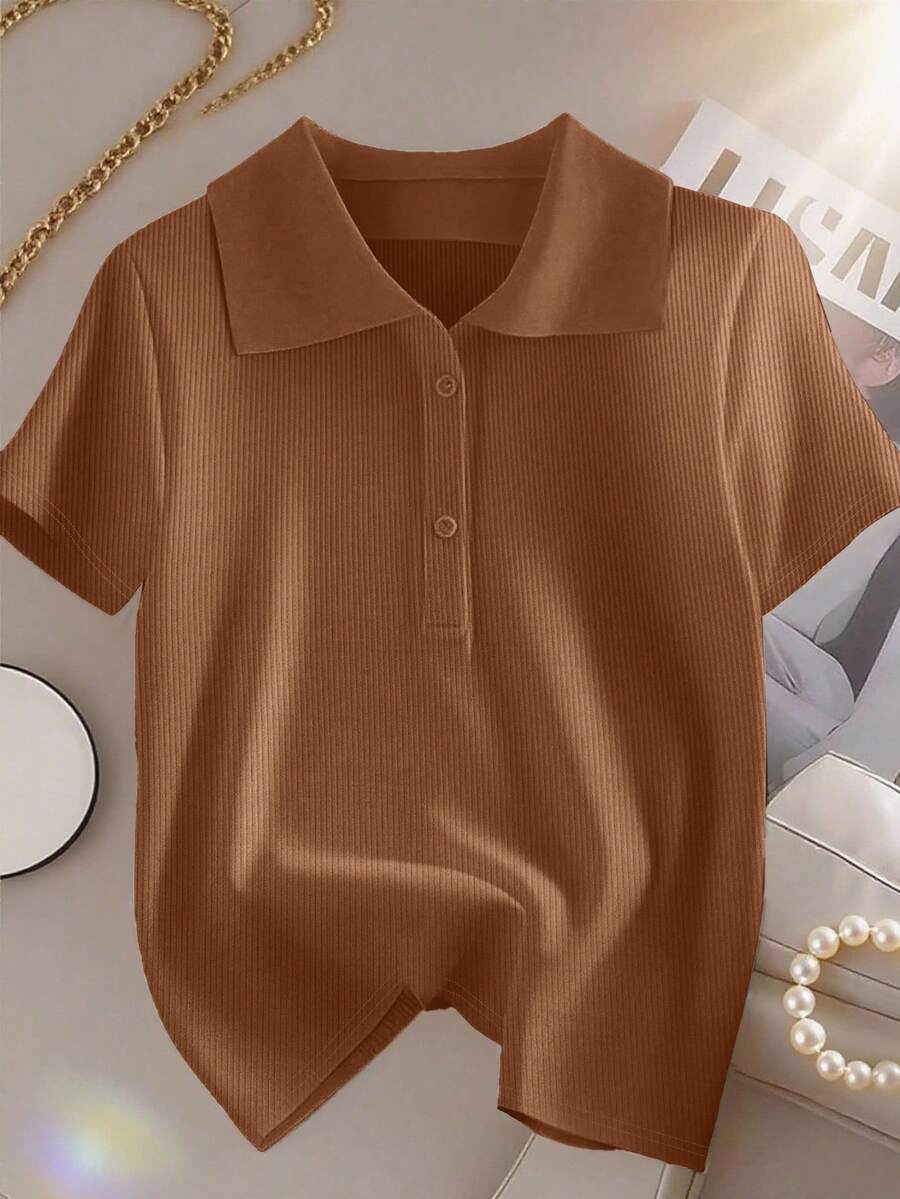 Regalyn Plus Size Women LUNE Short Sleeve T-Shirt, Casual Color Block, Versatile For Summer, Daily Wear, Polo Collar, Suitable For Sports, Business, Commuting