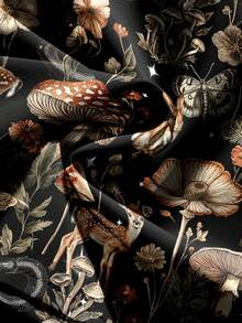 ROMWE Grunge Punk Boho Dark Allover Deer, Mushroom, Sun & Moon Print Layered Skirt For Women - Black - View 4