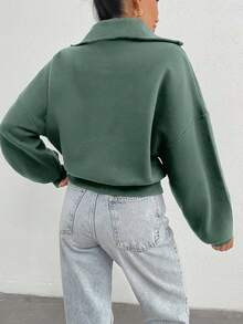 EURMUSE 100% Cotton Collar With Zipper Pattern Oversize Sweatshirt - Mint Green - View 2