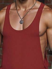 Manfinity Dauomo Men's Casual Plain Color Racerback Tank Top - Red - View 4