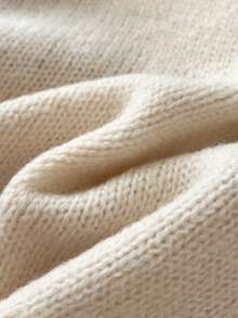 Celisse 女式甜美椰子树刺绣腰部收紧圆领宽松女孩修身针织上衣，秋冬 - 杏色 - 查看 7