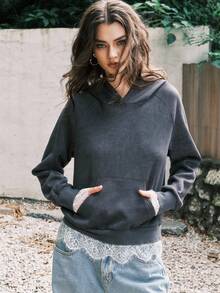 Airlisse Casual Elegant Commuter Daily Contrast Lace Sweatshirt, Autumn/Winter - Grey - View 1