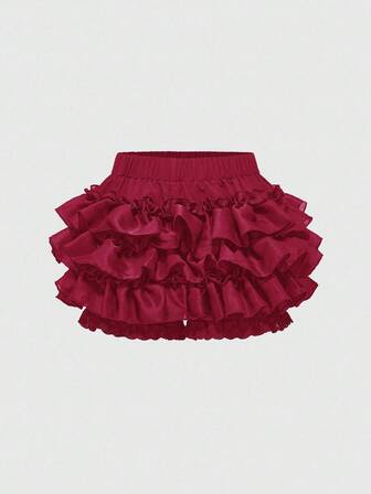 Kawaii Women's Fashion Solid Color Contrast Lace Tiered Layer Shorts