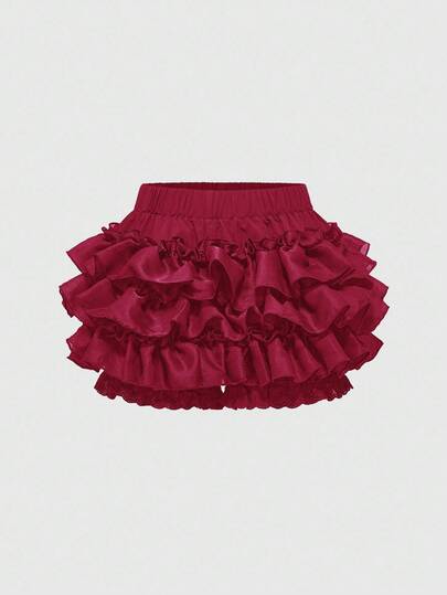 Kawaii شورت نسائي بألوان صلبة مع تباين الدانتيل متعدد الطبقات