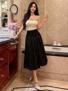 DAZY Falda plisada versátil de línea A para mujer, otoño