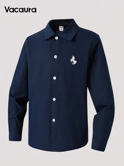 Plus Size Boys' Minimalist Print Long Sleeve Shirt