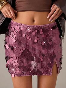 SHEIN BAE Falda con abertura alta y lentejuelas de moda para mujer