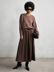 Lumivelle Women's Fashion Pleated Leather Belt Decor Skirt - Brown - View 4