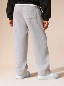 SUMWON Pantalones de chándal con cordón y ajuste relajado con estampado de texto lateral para comodidad casual - Gris - Ver 3