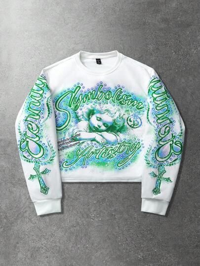 Street Life Sweat-shirt à col ras-du-cou à manches longues et imprimé, taille grande pour femmes