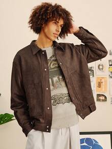 Open Phase Áo khoác Maillard Vintage màu nâu nhẹ, kiểu dáng tiện dụng cho nam, áo khoác bomber giả da lộn thường ngày, thích hợp cho mùa xuân, thu và đông, phong cách retro Mỹ, unisex, dáng rộng thoải mái – Phù hợp cho trang phục hàng ngày và kỳ nghỉ hè. - Màu nâu  Mocha - Xem 1