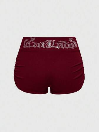 J-Fashion Pantaloncini da donna in stile Y2K a vita bassa con stampa di gatti e strass