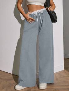 EURMUSE Plus Size Women Extra Belt And Drawstring Detailed Bottom Sweatpants - Light Grey - View 3