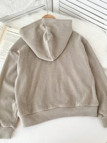 Genkimix Kids 少女杏色落肩连帽开衫，长袖上衣，秋冬保暖 - 杏色 - 查看 2