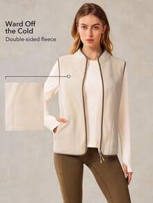 OutZeal Women Soft Warmth Fleece Stand Collar Multi Pocket Outdoor Fleece Vent Jacket Hiking Camping Fall Winter - Apricot - View 2