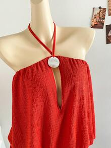Soleia Vestido mini con escote halter y espalda descubierta de unicolor y sexy, para vacaciones - Naranja - Ver 7