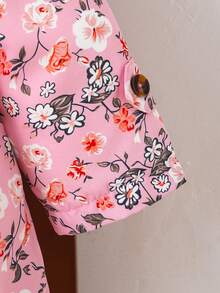 SHEIN Elladie kids 女童印花保暖连帽双排扣冬装外套，时尚休闲日常穿着 - 粉色 - 查看 3