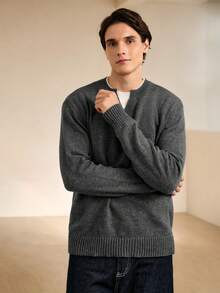 RONVEXI Men's Casual Solid Color Notched Neck Sweater, Versatile For Autumn/Winter - Multicolor - View 5
