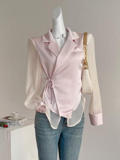 Celisse 女式翻领长袖侧结时尚衬衫