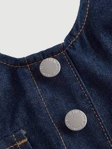 SHEIN MOD Plus Size Navy Blue Denim Jumpsuit,Sleeveless Form-Fitting Wide Leg Pants Summer Smart Casual Outfits For Women,Concert Ibiza Overalls Airport Outfit - Dark Wash - View 5