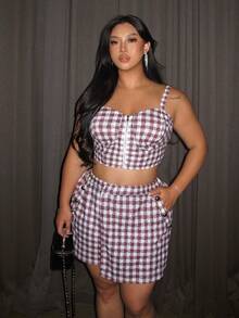 Firerie Plus Size Women 3 Pieces Set,White Plaid Long Sleeve Jacket,Zipper Cami Top,Layered Pants,Elegant,Autumn Outfit For Bachelorette Party,Night Out Club - Multicolor - View 7
