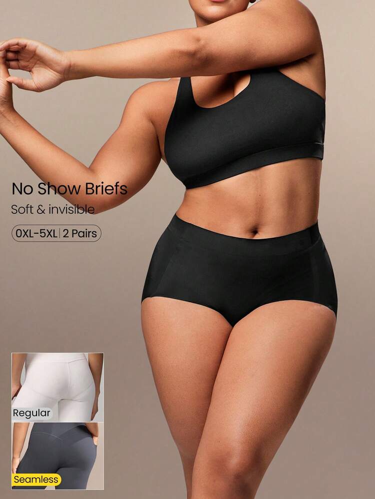 UltraLight 2-Pack Plus Size Soft Stretchy Breathable Seamless High-Waist Briefs Daily Casual