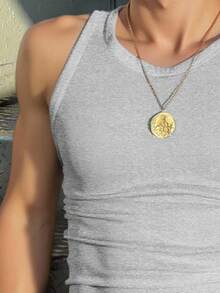 Manfinity Dauomo Men's Solid Color Crew Neck Casual Slim Fit Tank Top - Light Grey - View 4