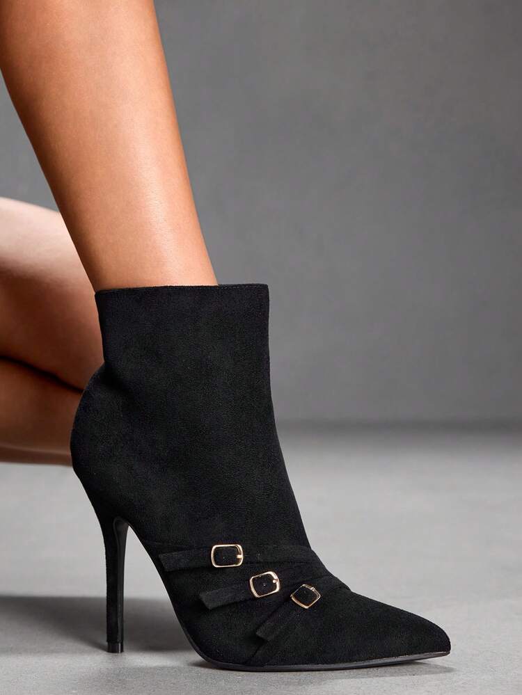 CUCCOO SZL Pointed Toe Metal Decor Moto Ankle Boots, Punk Street Style Women Booties And Ankle Boots