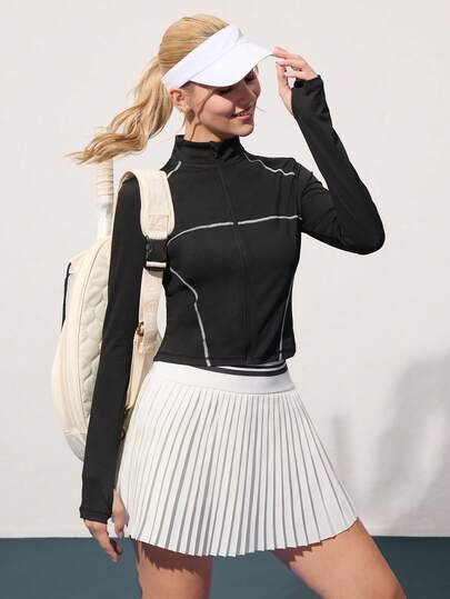 CourtClass Slim Fit Cropped Tennis Top With Contrast Stitching