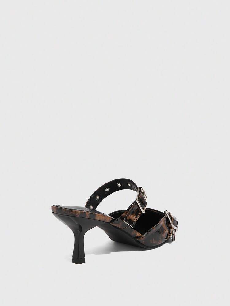 SHEIN X Lucía Bellido CUCCOO SZL 女士时尚豹纹尖头高跟鞋 - 鏽棕色 - 查看 3
